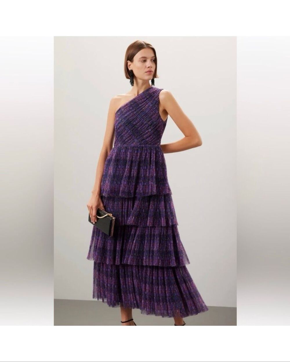 Hutch Xala maxi dress gown purple floral ruffles tiers one shoulder size 8